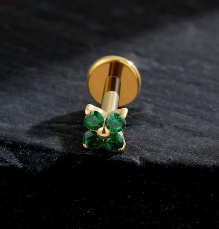 Titanium Green Clover Earring