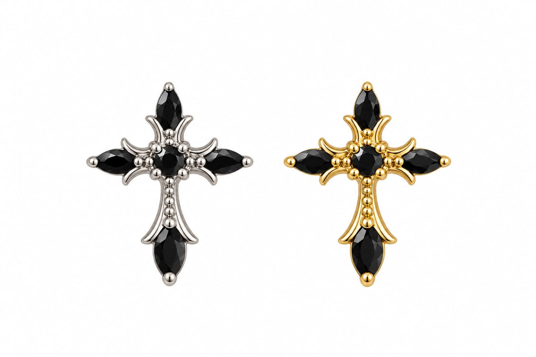 Titanium Shadow Crucifix Earring