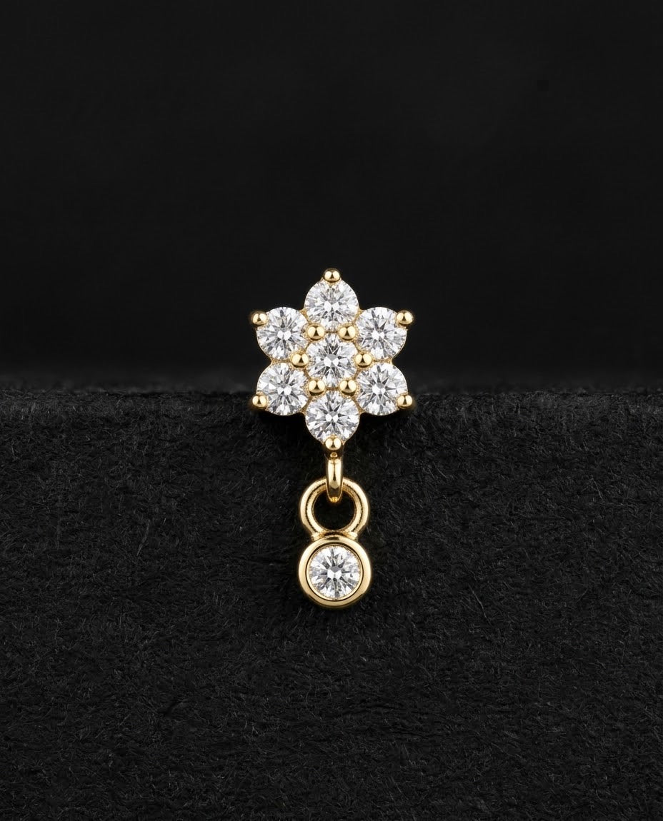 Tiny Dangling Flower 18K Solid Gold Earring