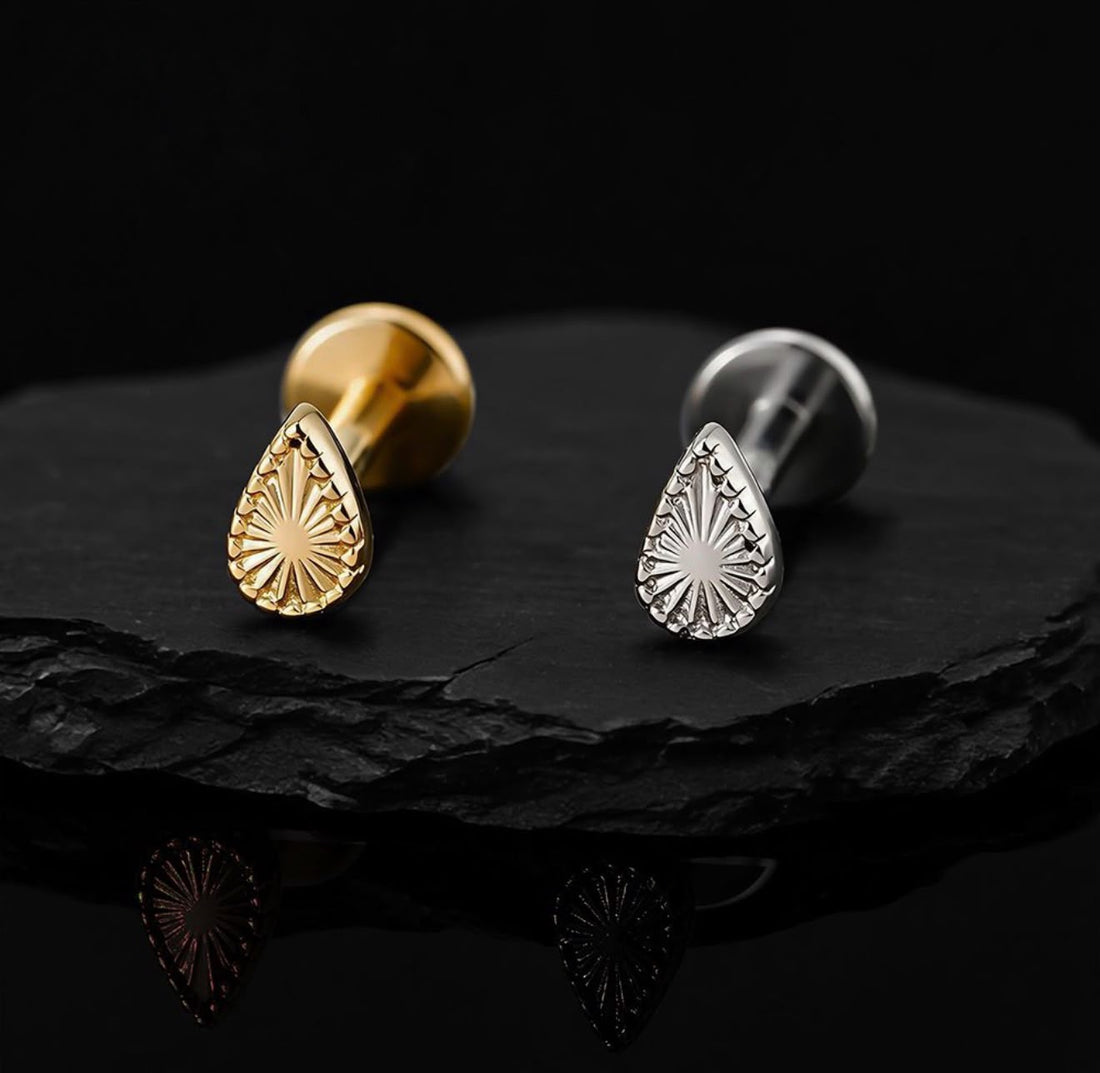 Titanium Sunburst Pear Earring