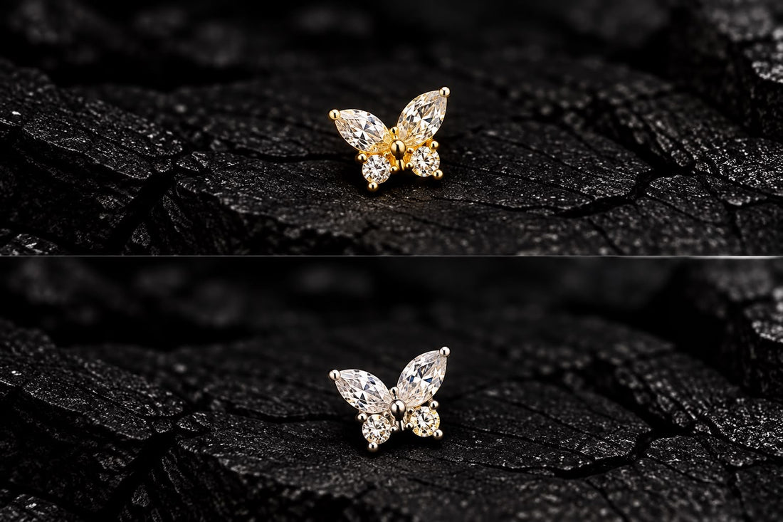 Tiny Butterfly 18K Solid Gold Earring