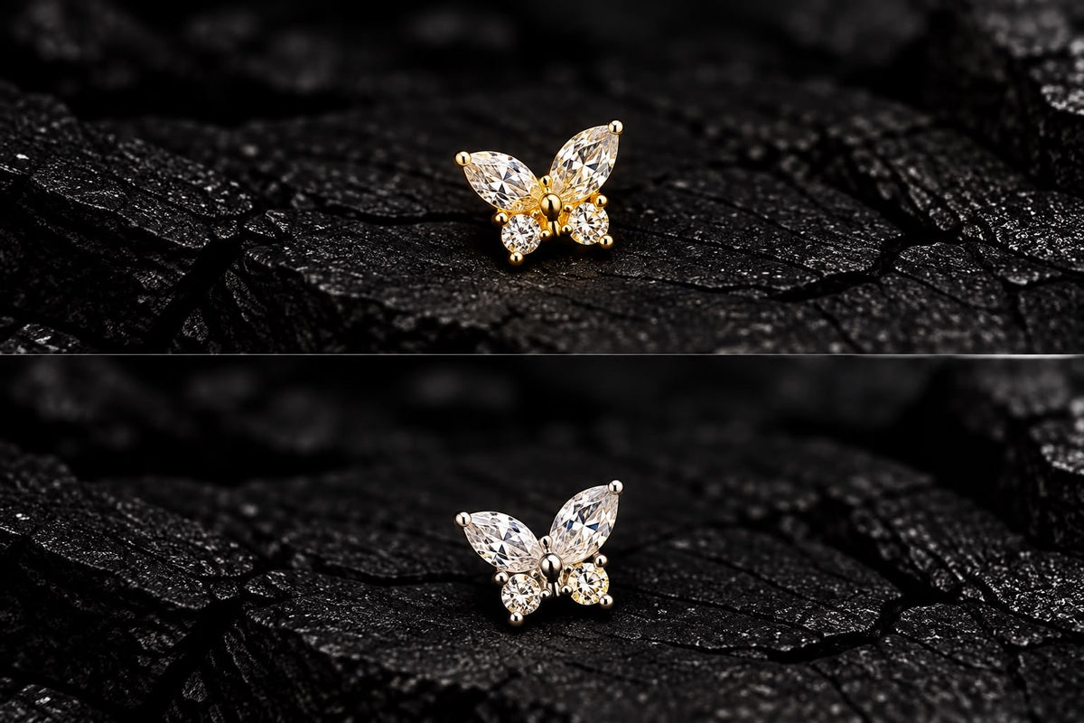 Tiny Butterfly 18K Solid Gold Earring