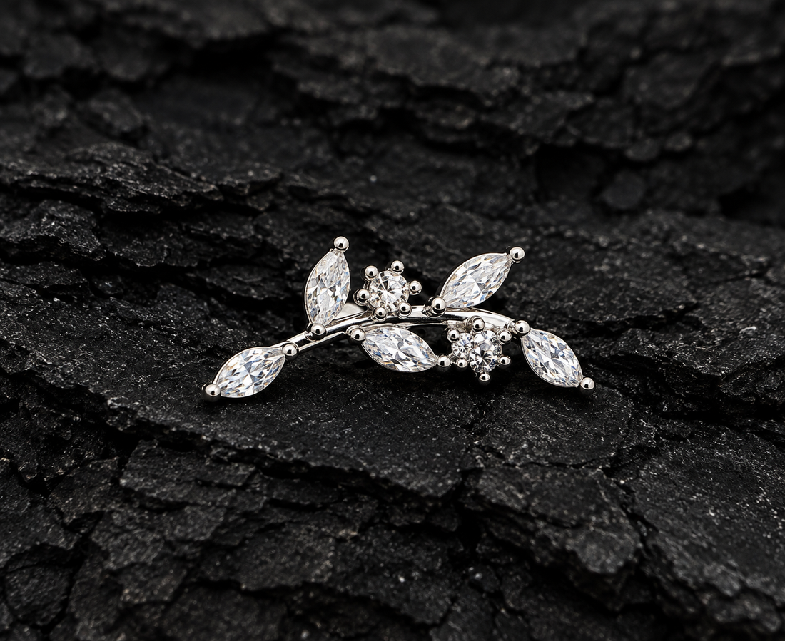 Diamond White Gold Leaves Earring