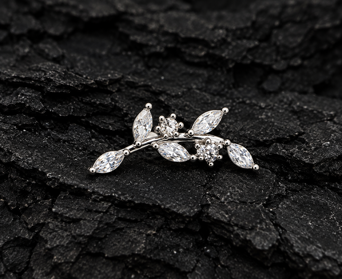 Diamond White Gold Leaves Earring
