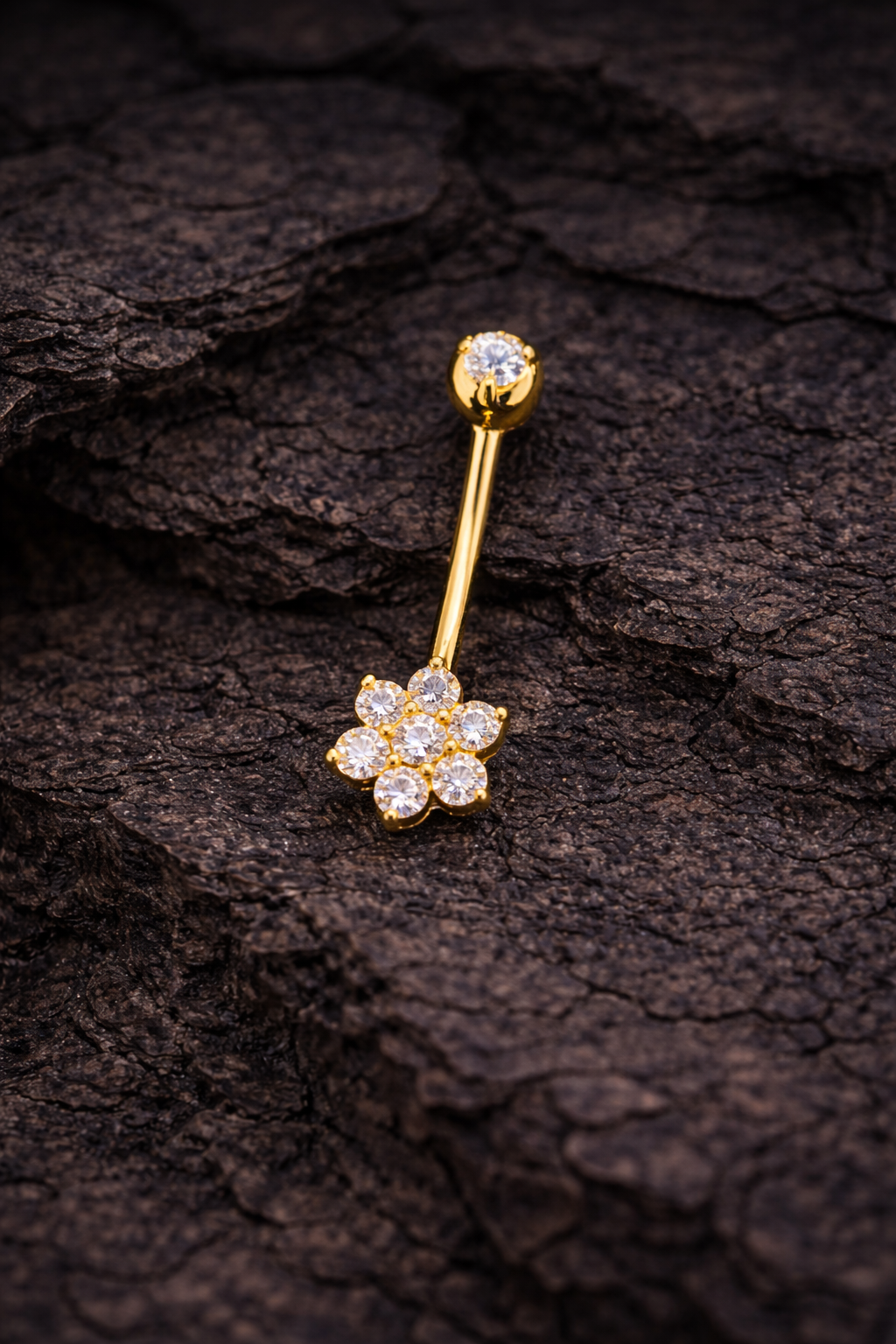 18k Yellow Gold Flower Belly Piercing
