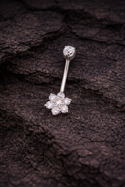 18K White Gold Flower Belly Piercing